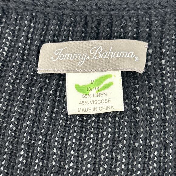 Tommy Bahama Linen Blend Sweater Womens Sise M Black V Neck Open Knit Longline - Picture 5 of 7